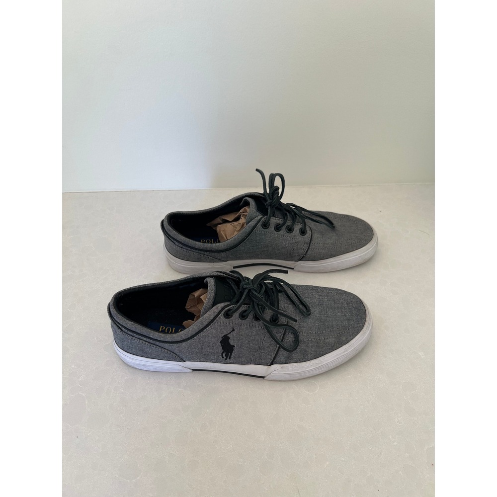 Polo Ralph Lauren Faxon Low Sneaker Men 8 Gray Chambray Normcore Old Money